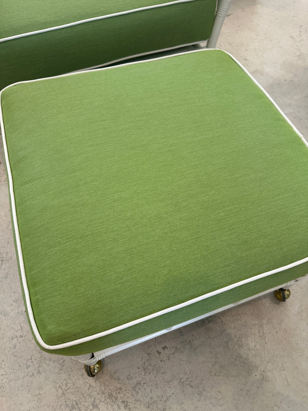 White Bamboo Chair and Ottoman w/ Green Fabric