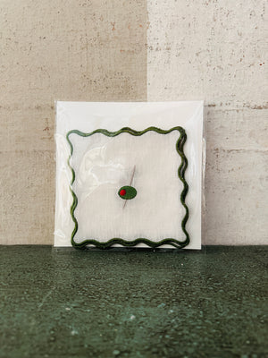 Wavy Edge Cocktail Napkins- Olive set of 4: Green