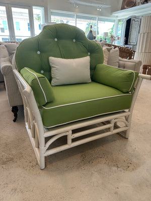 White Bamboo Chair and Ottoman w/ Green Fabric