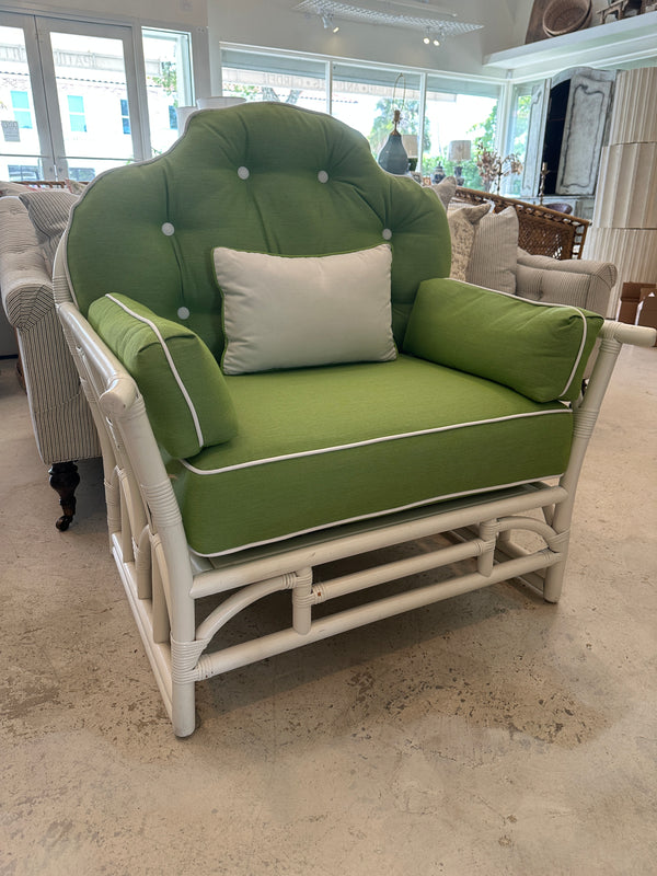 White Bamboo Chair and Ottoman w/ Green Fabric