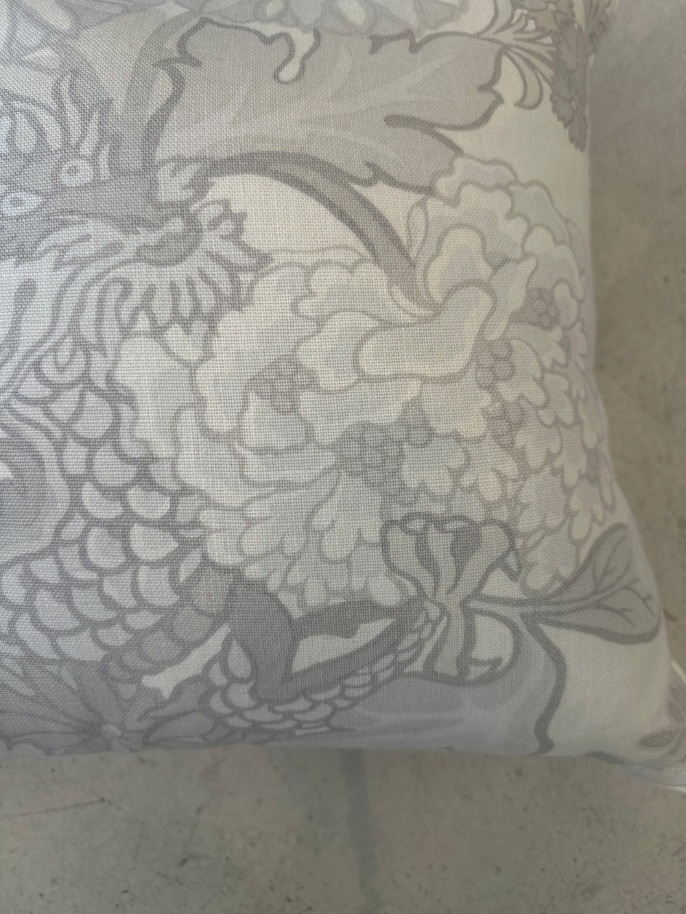 Grey Floral Linen Pillow
