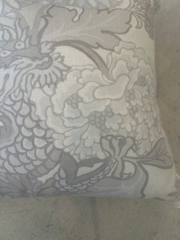 Grey Floral Linen Pillow