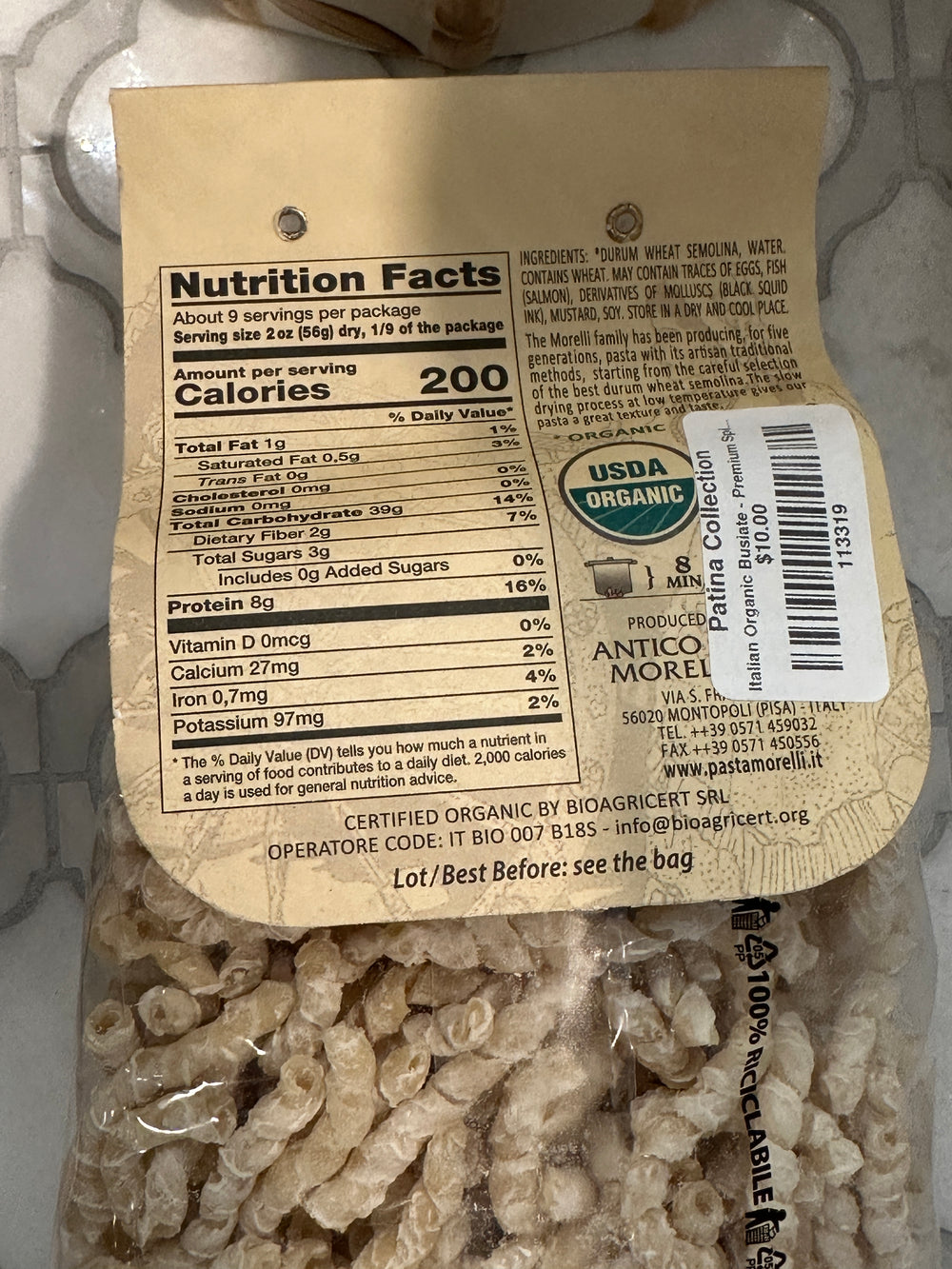 Organic Busiate Premium Spiral Pasta
