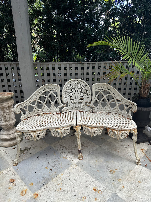 Vintage White Iron Bench