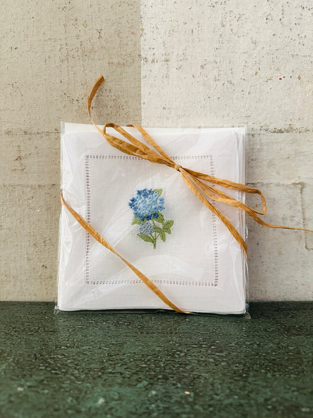 Hydrangea Embroidered Cocktail Napkins- Set of 4