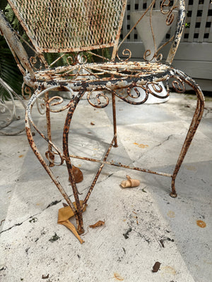 Antique White Painted Iron Chair