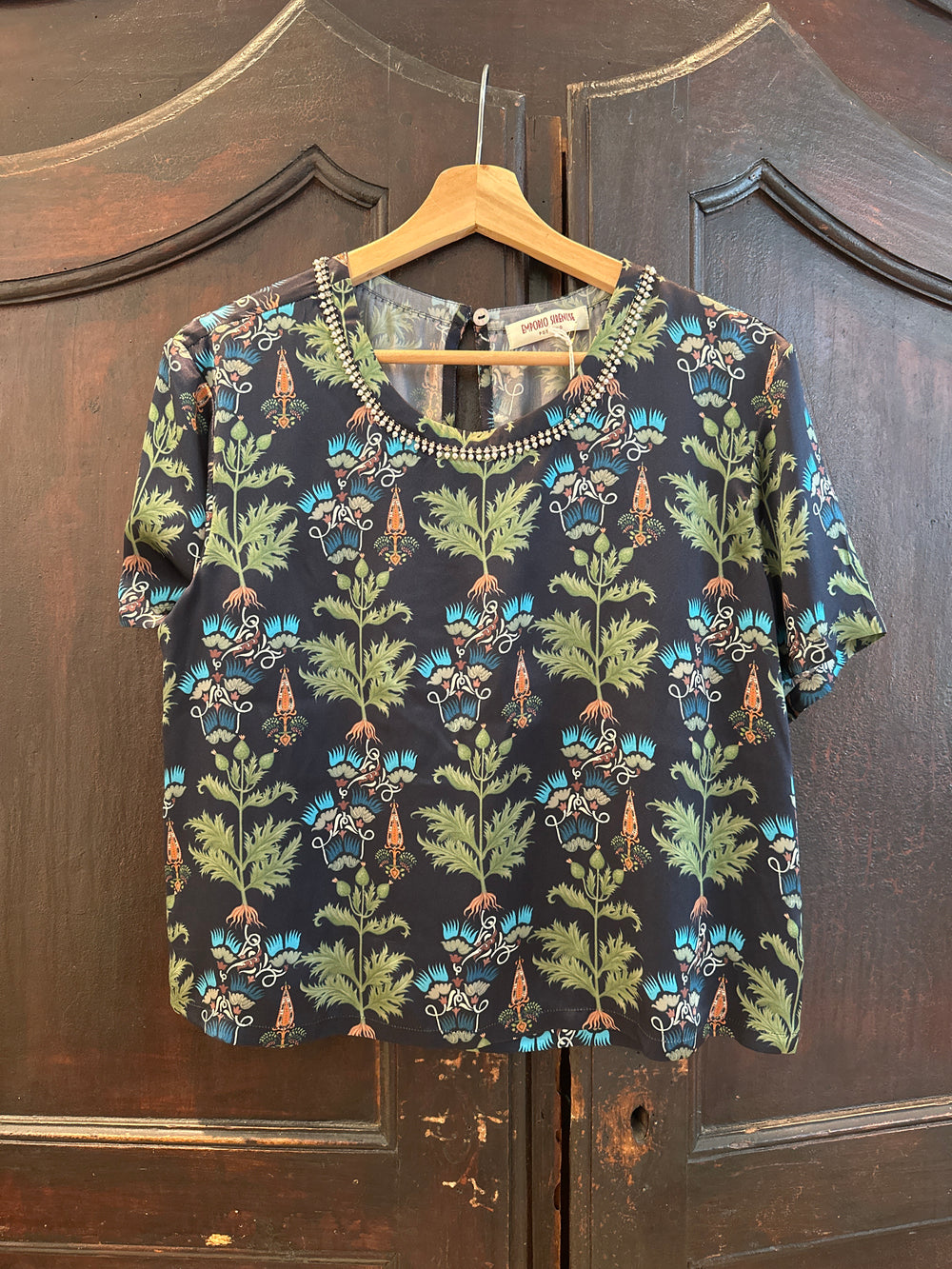 Persian Botanic Gabrielle Navy Silk Top