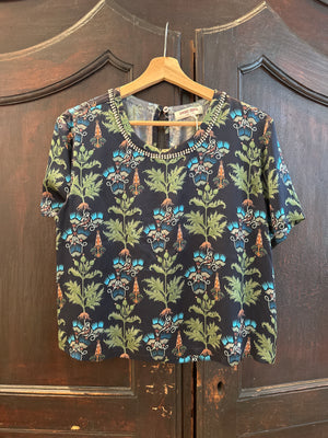 Persian Botanic Gabrielle Navy Silk Top
