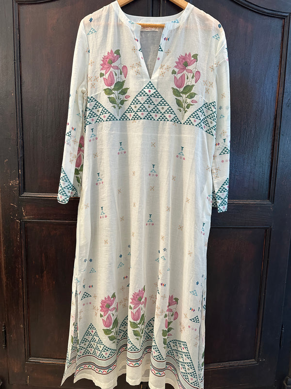 India Rose Giada Ivory Cotton Caftan