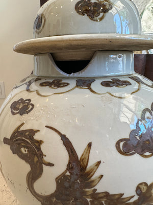 Small Brown & White Dragon Urn *As Is