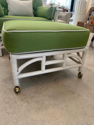 White Bamboo Chair and Ottoman w/ Green Fabric