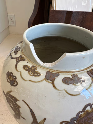 Small Brown & White Dragon Urn *As Is
