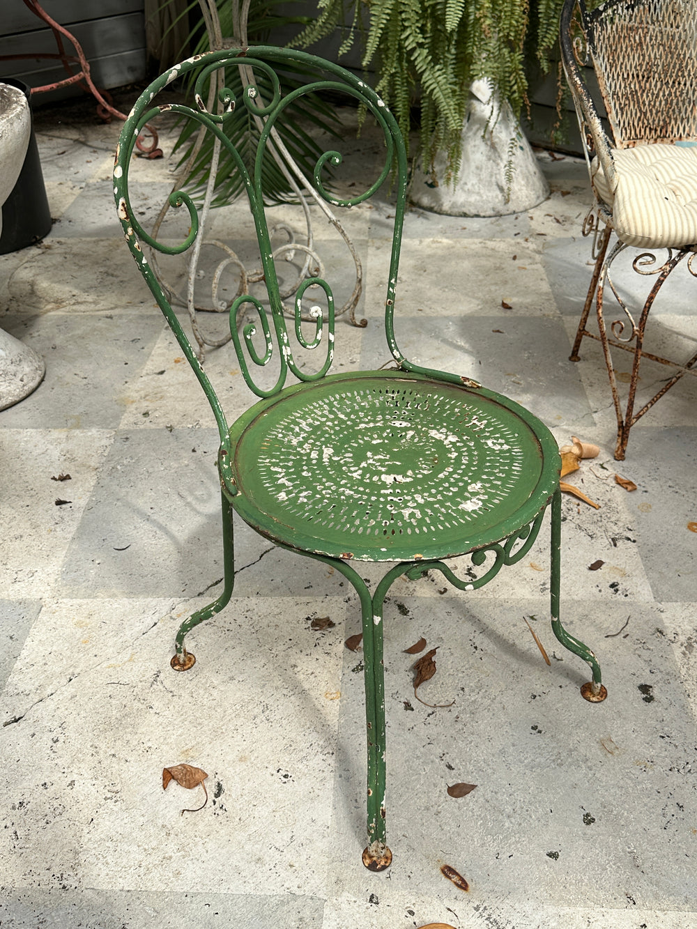 Vintage Green Iron Chair, Small
