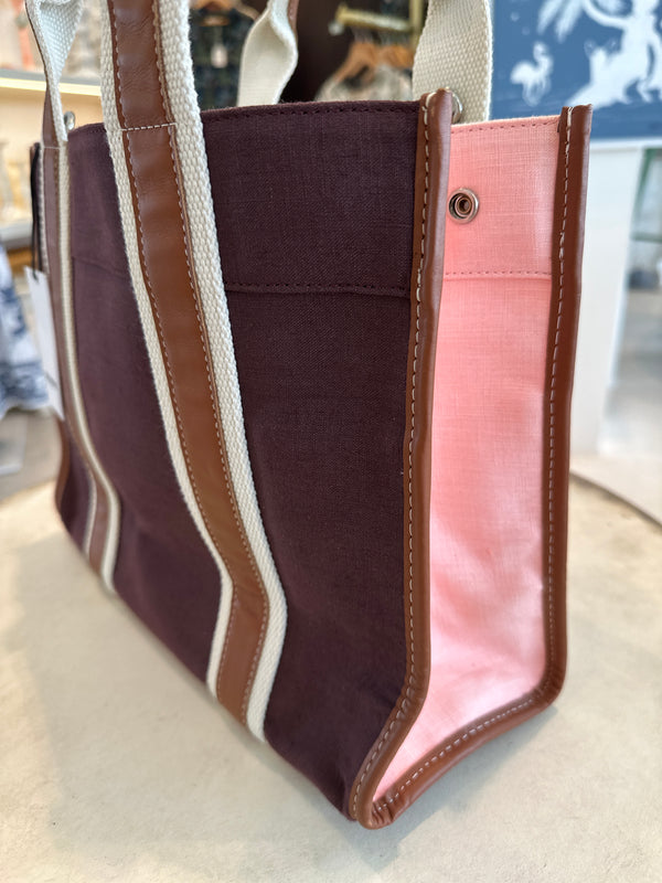 Traveler Linen Handbag, Medium Plum