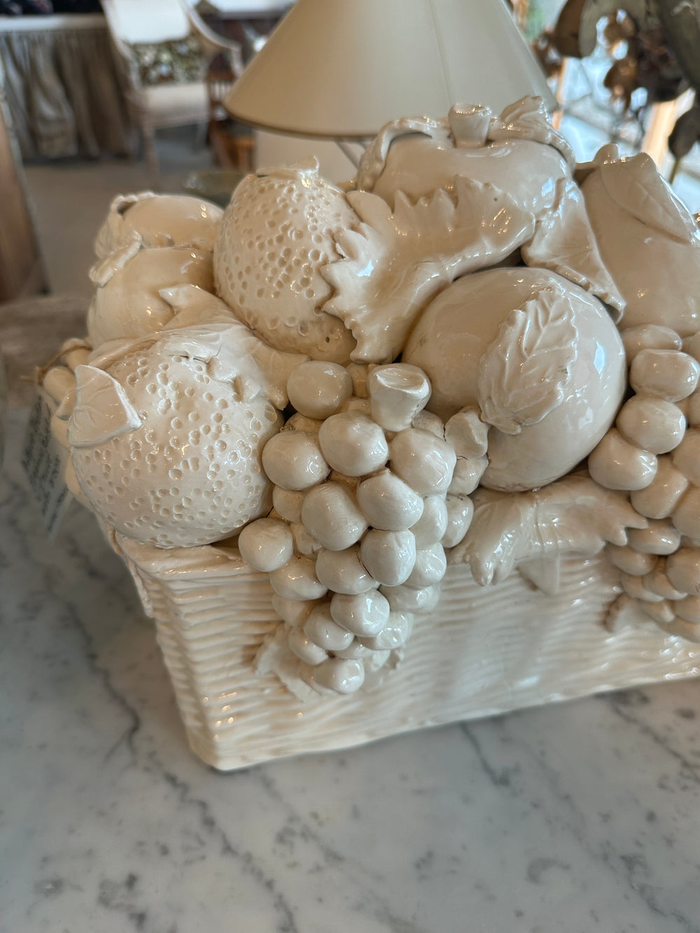 Vintage Italian Ivory Ceramic Basket w/ Fruit