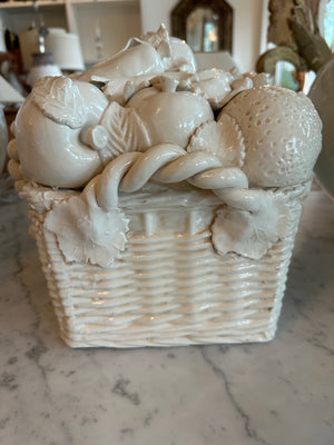 Vintage Italian Ivory Ceramic Basket w/ Fruit
