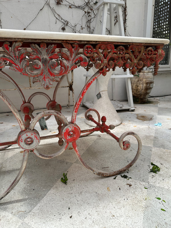 Antique Red Pastry Table w/Marble Top