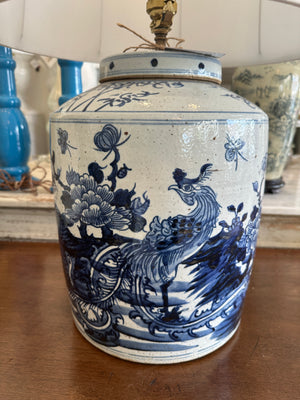 Blue and White Porcelain Lidded Jar Lamp