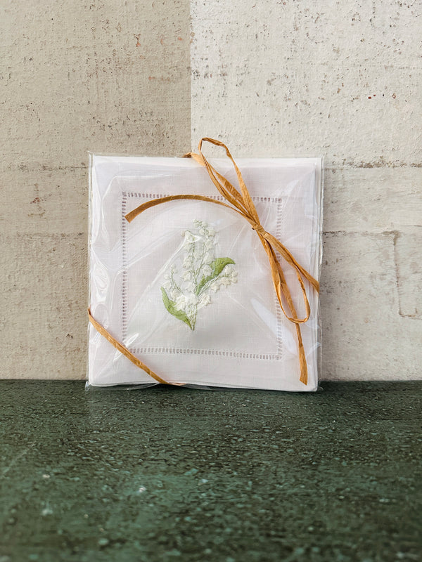Lily of the Valley Embroidered Cocktail Napkins- Set of 4