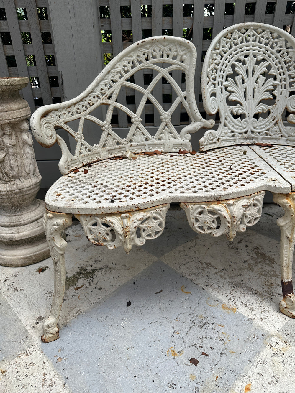Vintage White Iron Bench