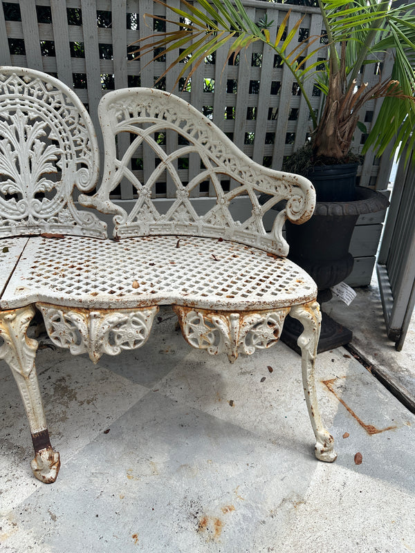 Vintage White Iron Bench