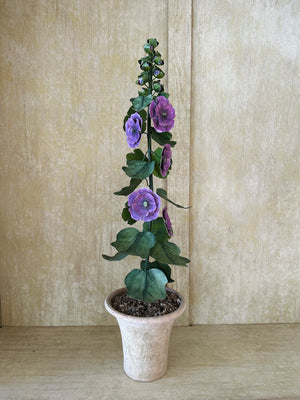 Metal Hollyhock Flower Sculpture