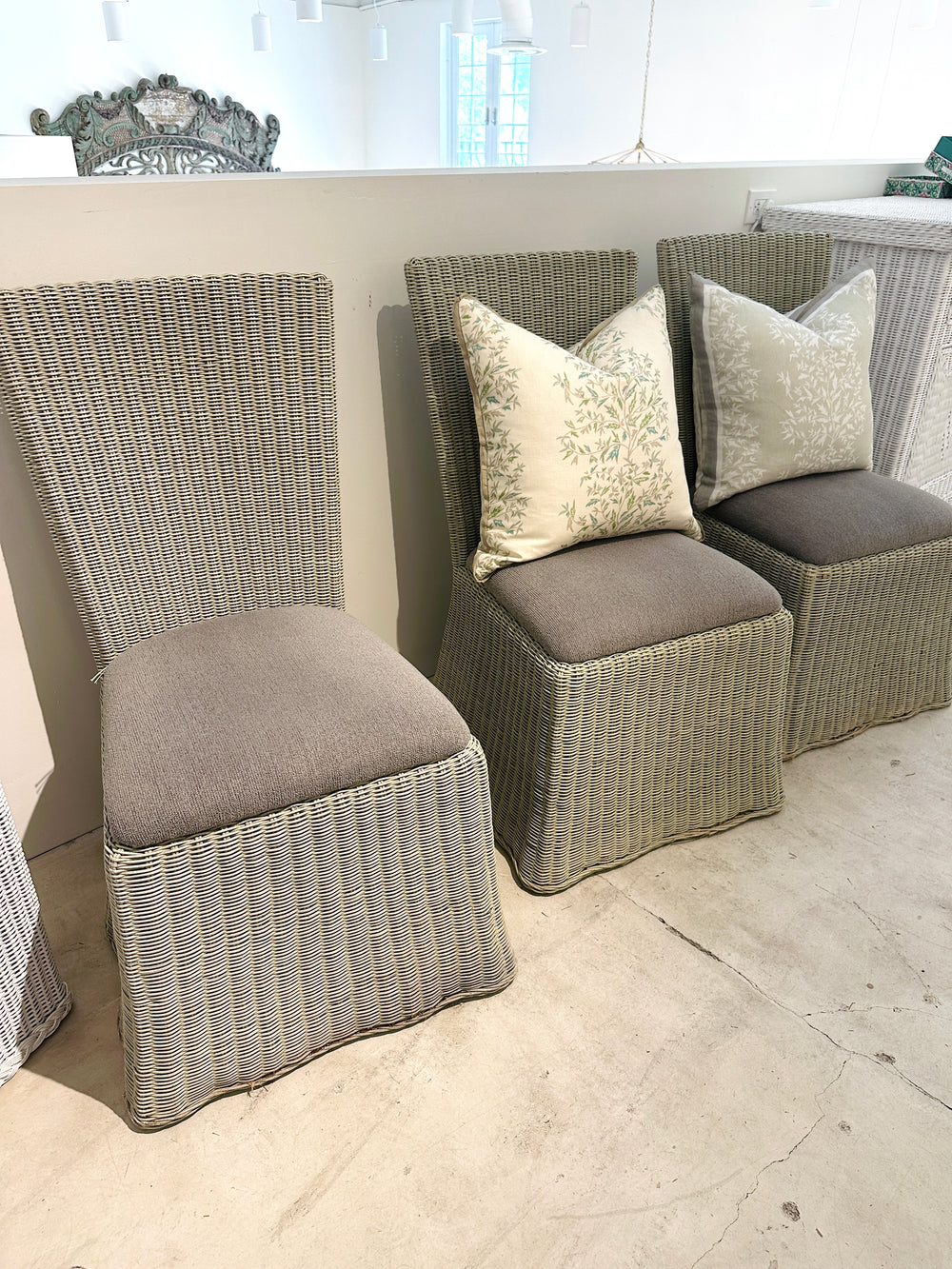 Handwoven Green Wicker Dining Chair