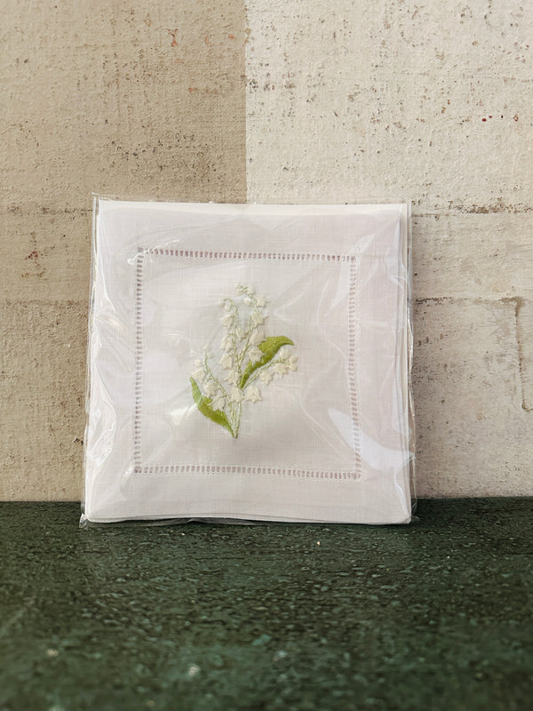 Lily of the Valley Embroidered Cocktail Napkins- Set of 4