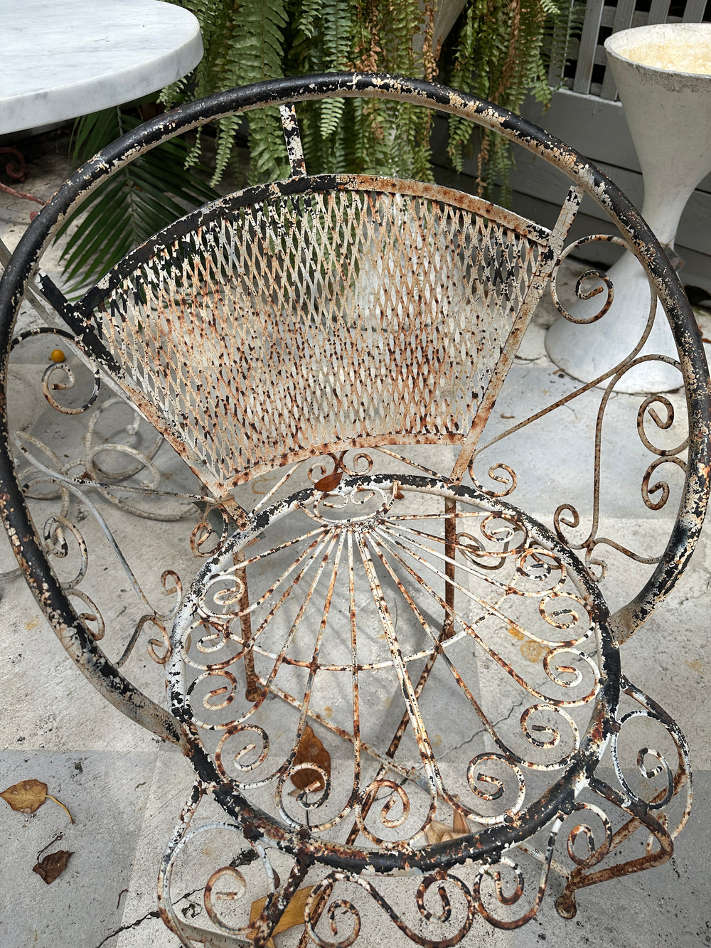 Antique White Painted Iron Chair