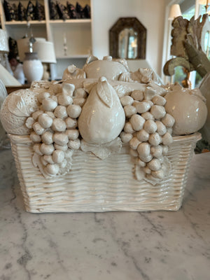 Vintage Italian Ivory Ceramic Basket w/ Fruit