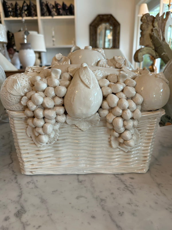 Vintage Italian Ivory Ceramic Basket w/ Fruit