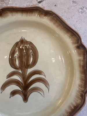 Cream and Brown Floral Plate