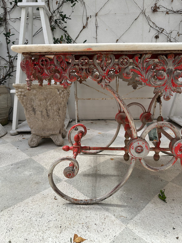 Antique Red Pastry Table w/Marble Top