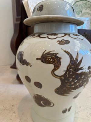 Small Brown & White Dragon Urn *As Is