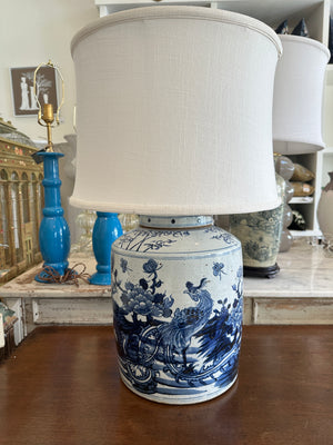 Blue and White Porcelain Lidded Jar Lamp
