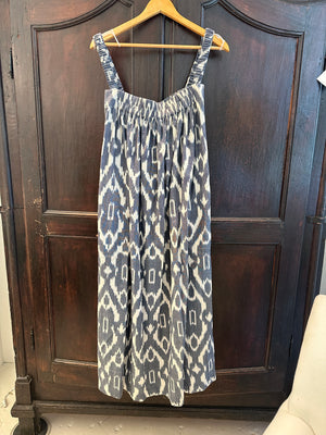 Indigo Ikat Strapless Dress