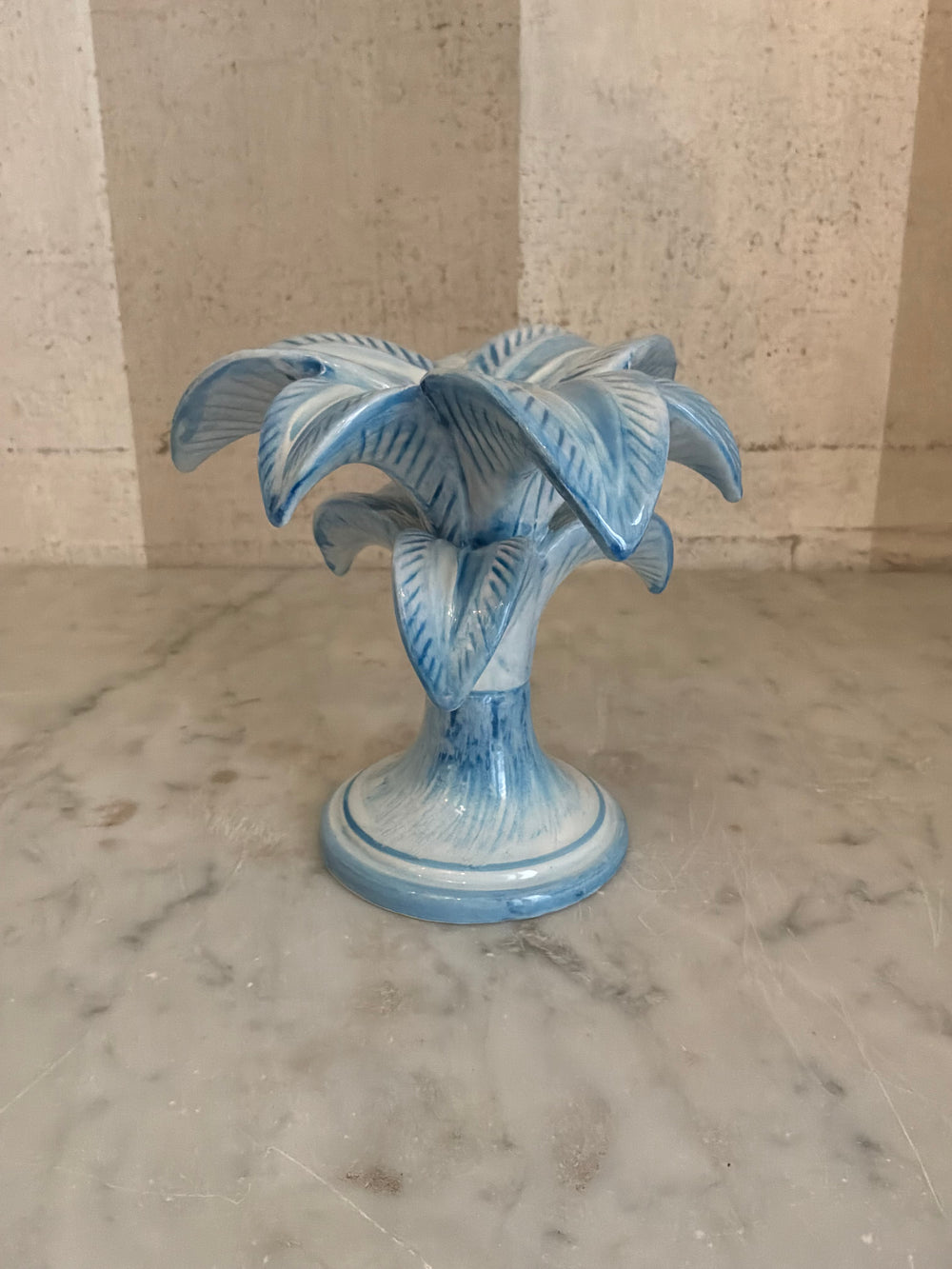 Blue Palm Candlestick Holder
