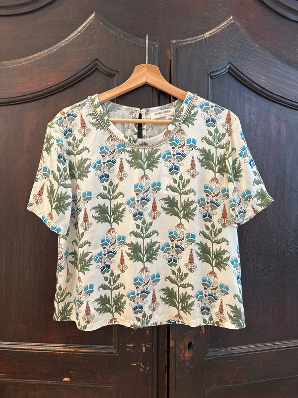 Persian Botanic Gabrielle Ivory Silk Top