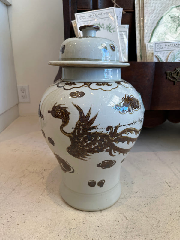 Small Brown & White Dragon Urn *As Is