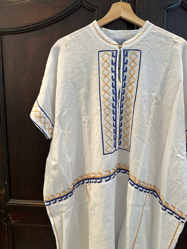 Archaic Embroidery White Pompon Dress