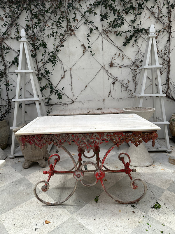 Antique Red Pastry Table w/Marble Top