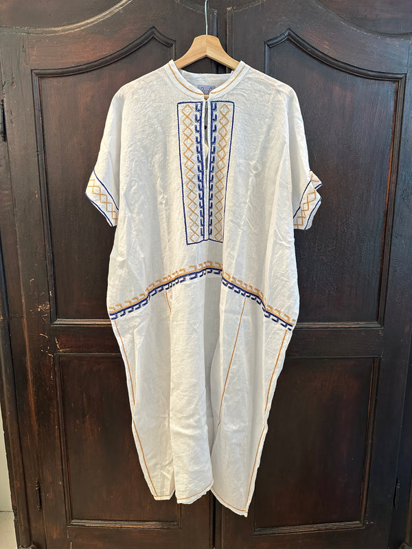 Archaic Embroidery White Pompon Dress