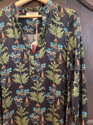 Persian Botanic Jenna Navy Silk Caftan
