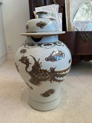 Small Brown & White Dragon Urn *As Is
