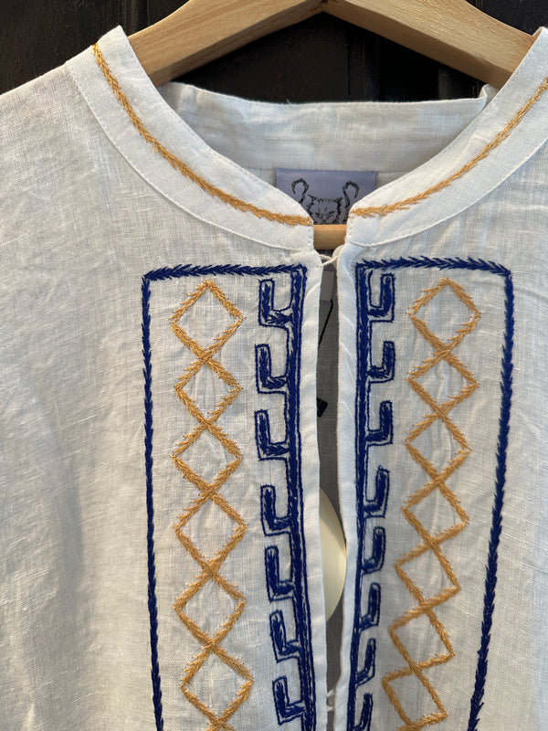 Archaic Embroidery White Pompon Dress