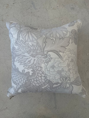 Grey Floral Linen Pillow