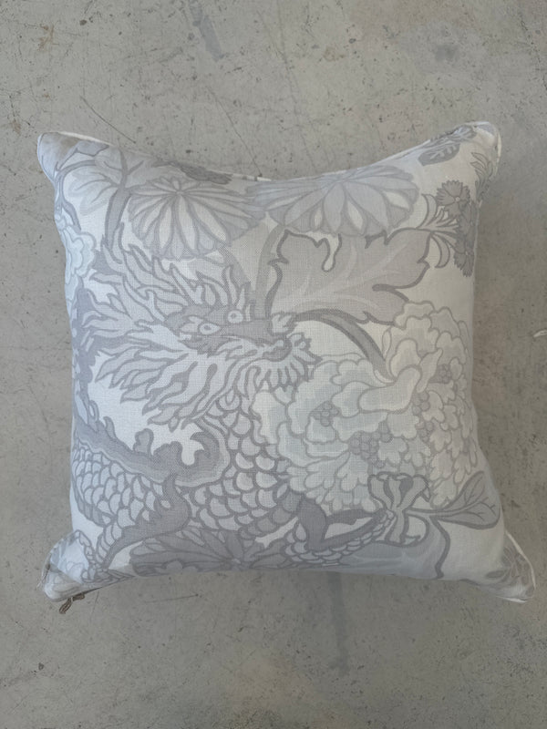 Grey Floral Linen Pillow