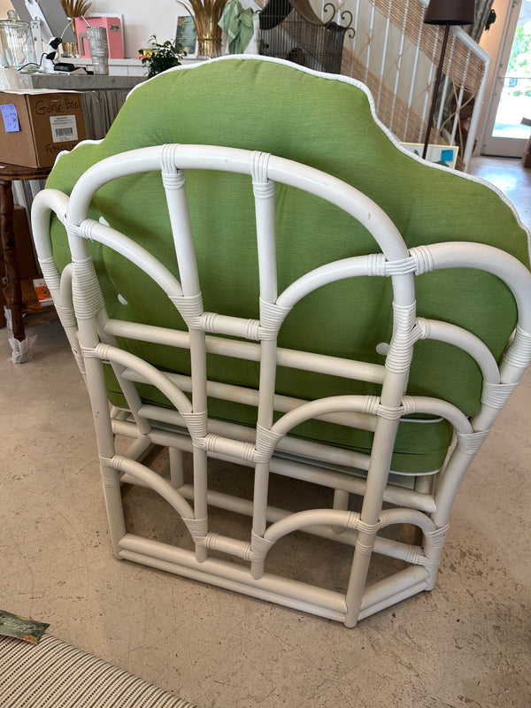 White Bamboo Chair and Ottoman w/ Green Fabric