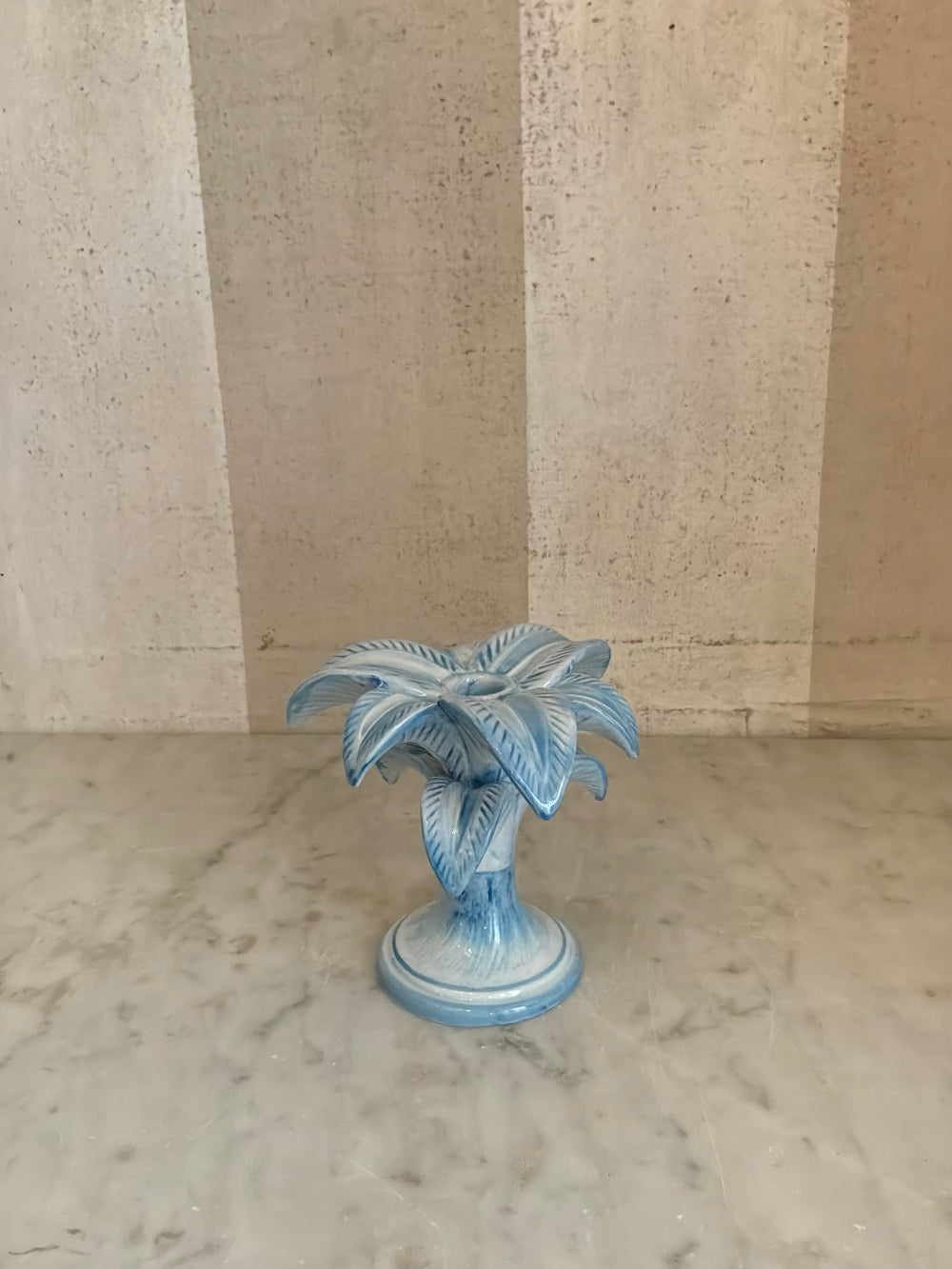 Blue Palm Candlestick Holder