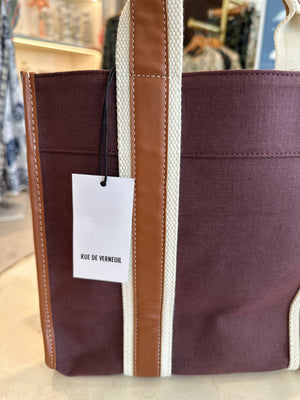 Traveler Linen Handbag, Medium Plum